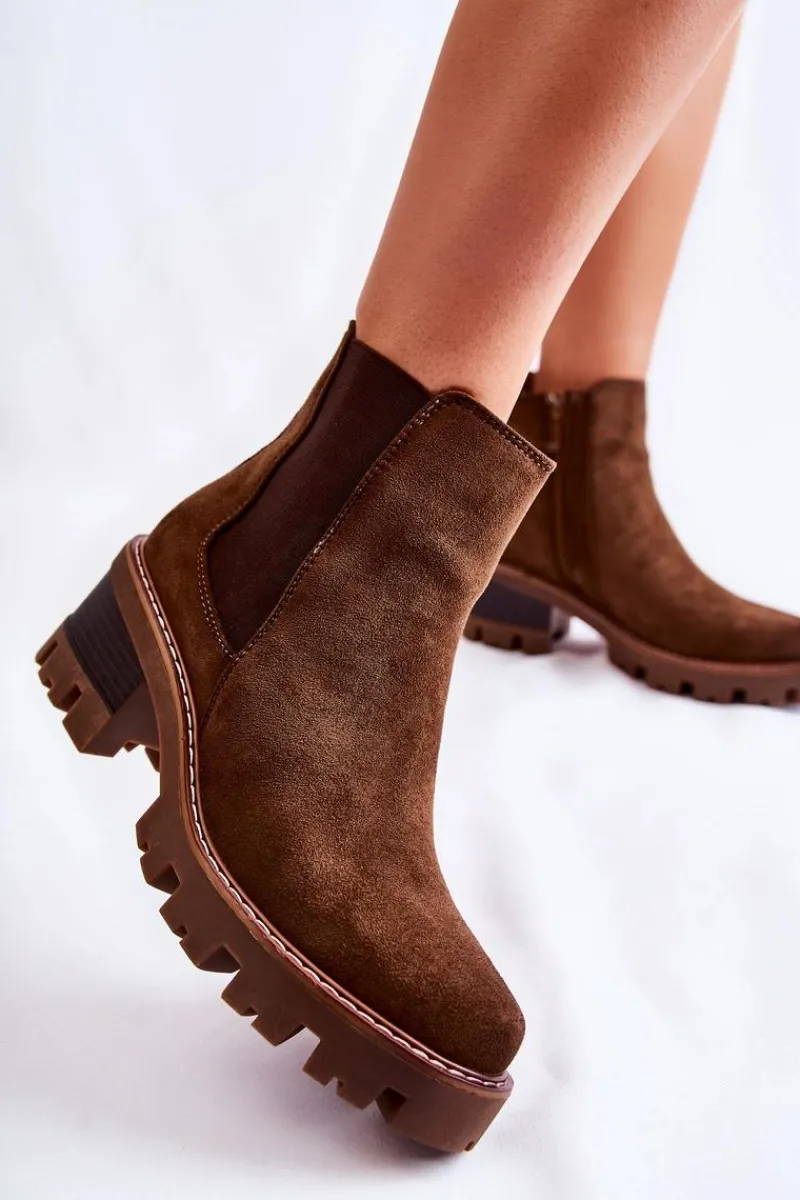 Botki Na Słupku|Czarne Botki>Boto Ocieplane Damskie Botki Na Suwak Brązowe Lenaris