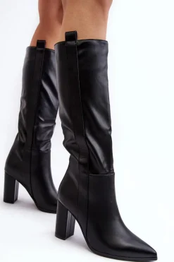 Sale Ocieplane Damskie Kozaki Przed Kolano Na Słupku Czarne Genzani Damskie Kozaki Przed Kolano|Kozaki Na Obcasie