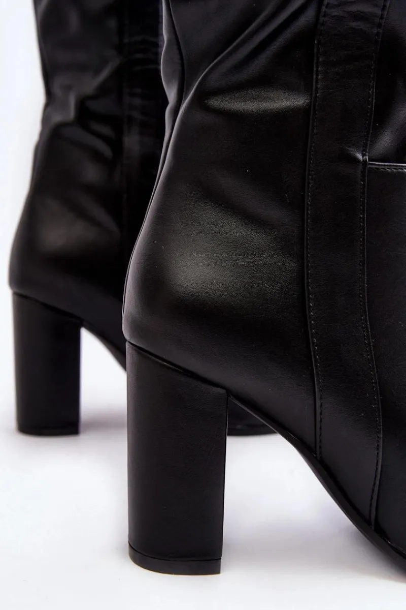 Sale Ocieplane Damskie Kozaki Przed Kolano Na Słupku Czarne Genzani Damskie Kozaki Przed Kolano|Kozaki Na Obcasie