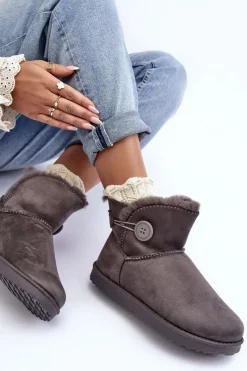 Sale Boto Ocieplane Damskie Śniegowce Z Ozdobą Szare Siriol Szary