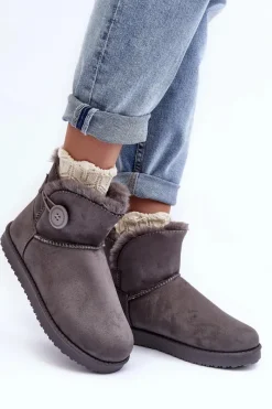 Sale Boto Ocieplane Damskie Śniegowce Z Ozdobą Szare Siriol Szary