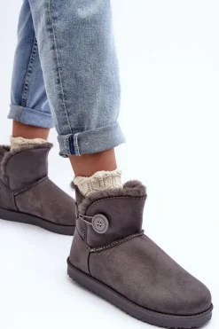 Sale Boto Ocieplane Damskie Śniegowce Z Ozdobą Szare Siriol Szary