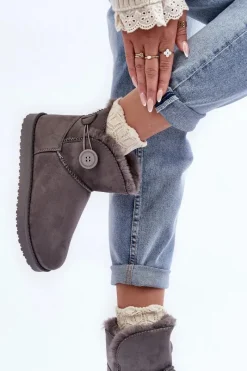 Sale Boto Ocieplane Damskie Śniegowce Z Ozdobą Szare Siriol Szary