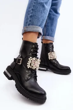 Clearance Ocieplane Damskie Workery Botki Zdobione Czarne Venizi Damskie Botki Wiosenne|Botki Ocieplane