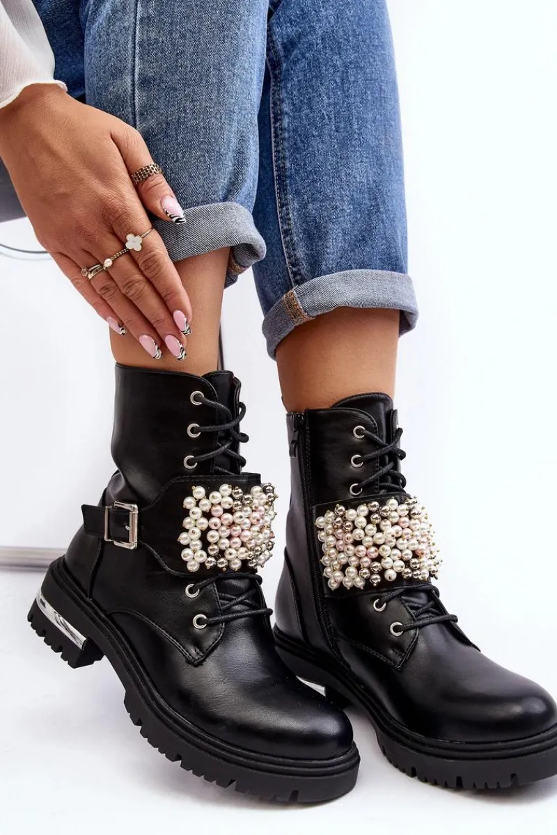 Clearance Ocieplane Damskie Workery Botki Zdobione Czarne Venizi Damskie Botki Wiosenne|Botki Ocieplane