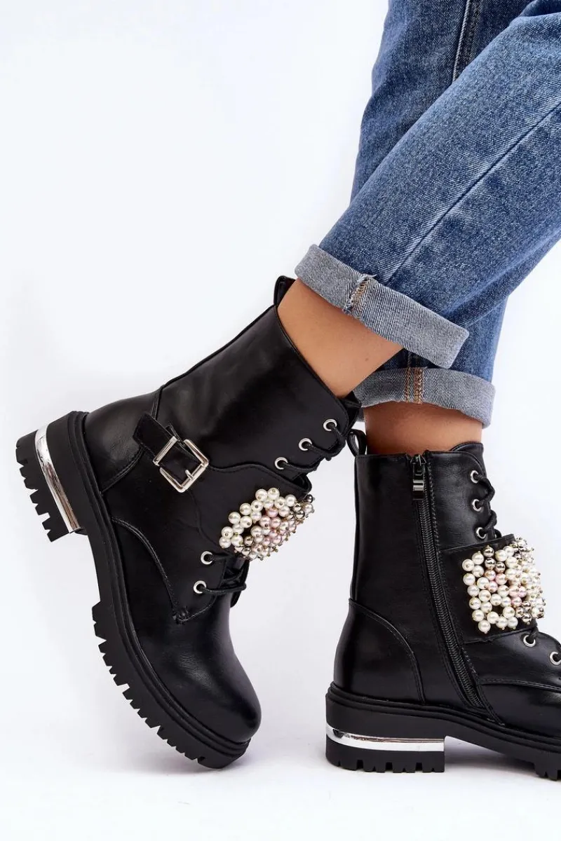 Clearance Ocieplane Damskie Workery Botki Zdobione Czarne Venizi Damskie Botki Wiosenne|Botki Ocieplane