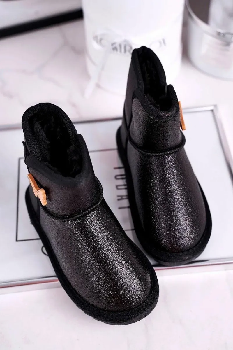 Dziewczęce>Boto Ocieplane dziecięce botki śniegowce z motylkiem czarne Cosmic