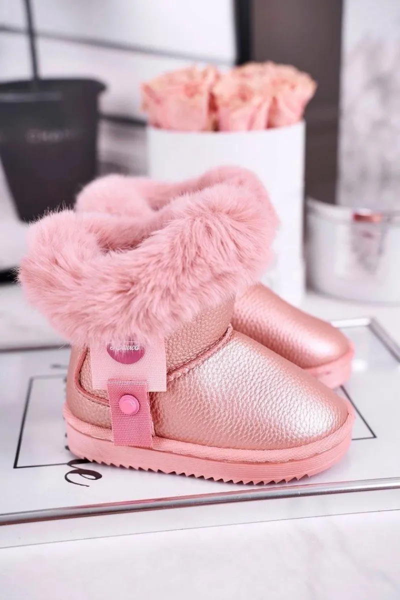 Clearance Boto Ocieplane dziecięce botki śniegowce z futerkiem różowe Marella