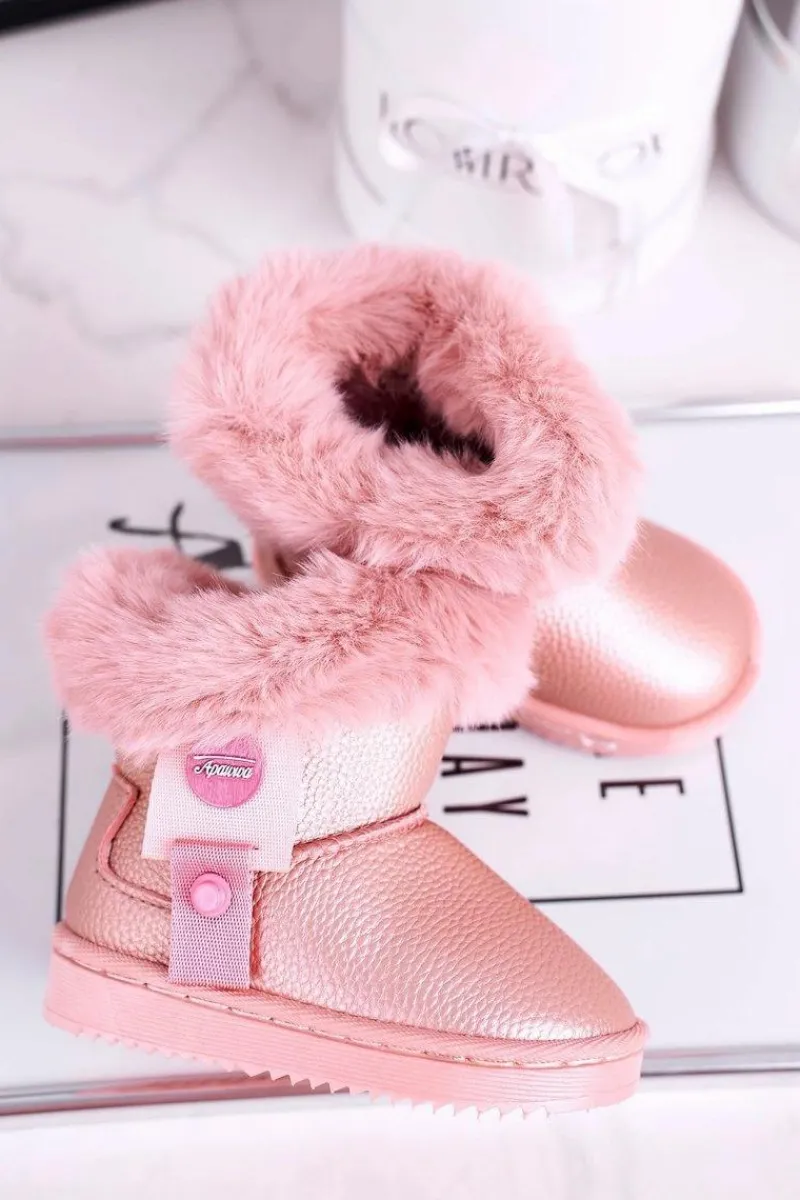 Clearance Boto Ocieplane dziecięce botki śniegowce z futerkiem różowe Marella