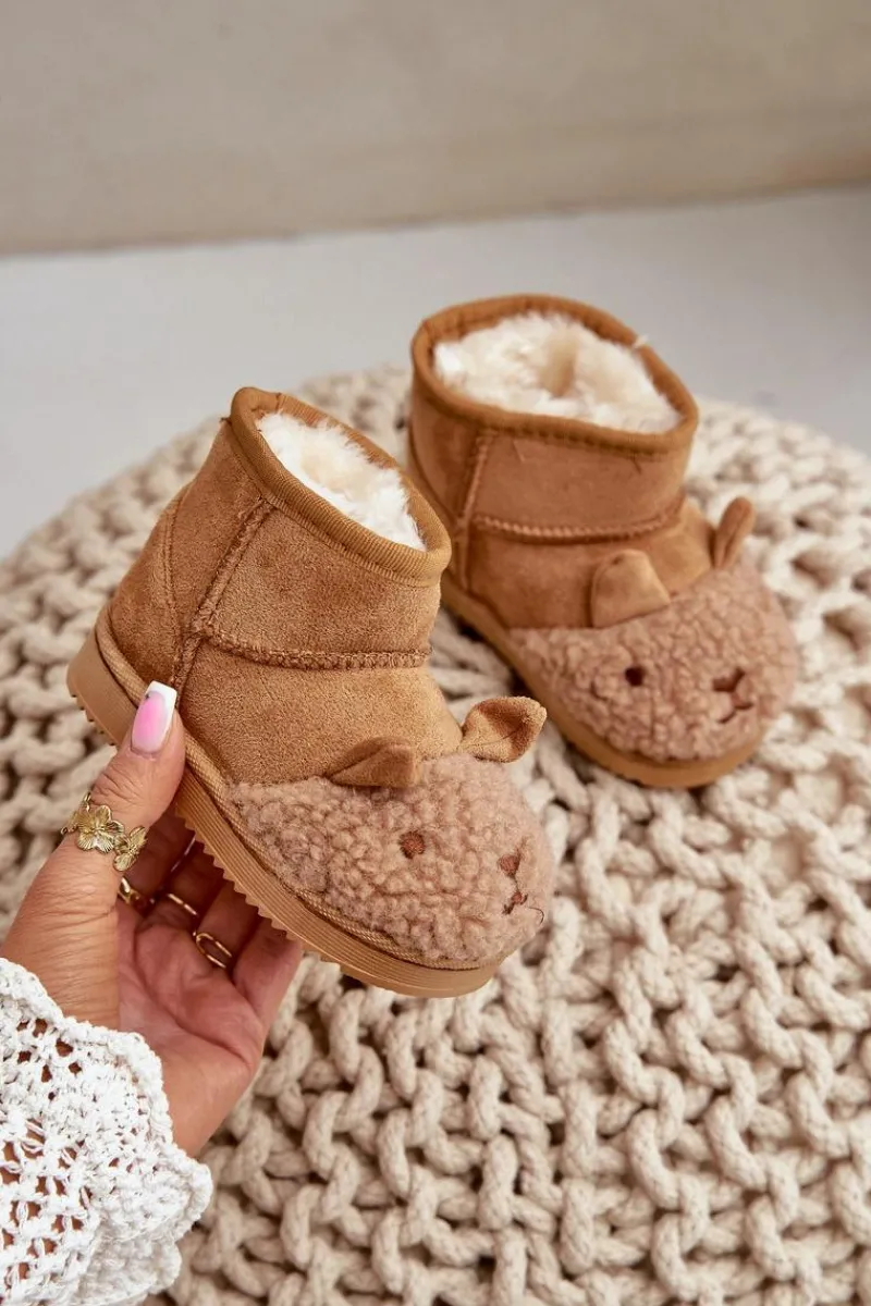 Clearance Boto Ocieplane Dziecięce Botki Śniegowce Lamy Camel Esandira Brązowy