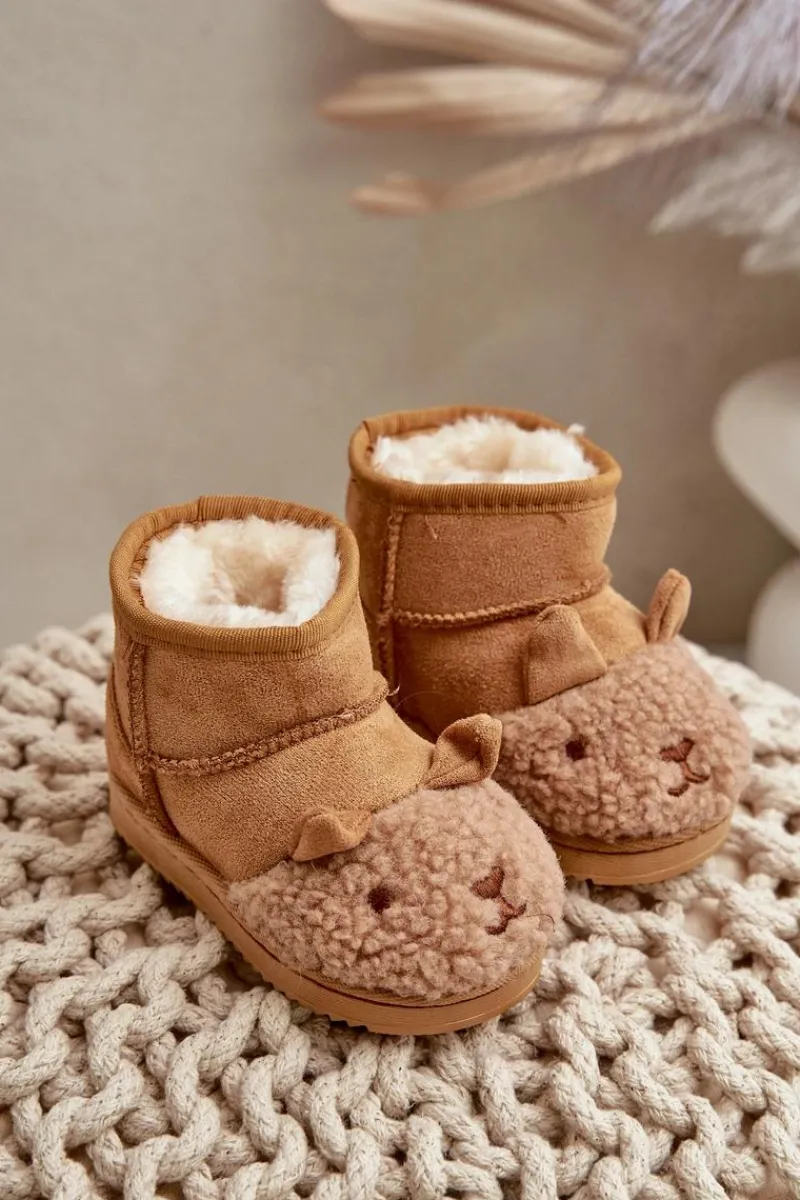 Clearance Boto Ocieplane Dziecięce Botki Śniegowce Lamy Camel Esandira Brązowy