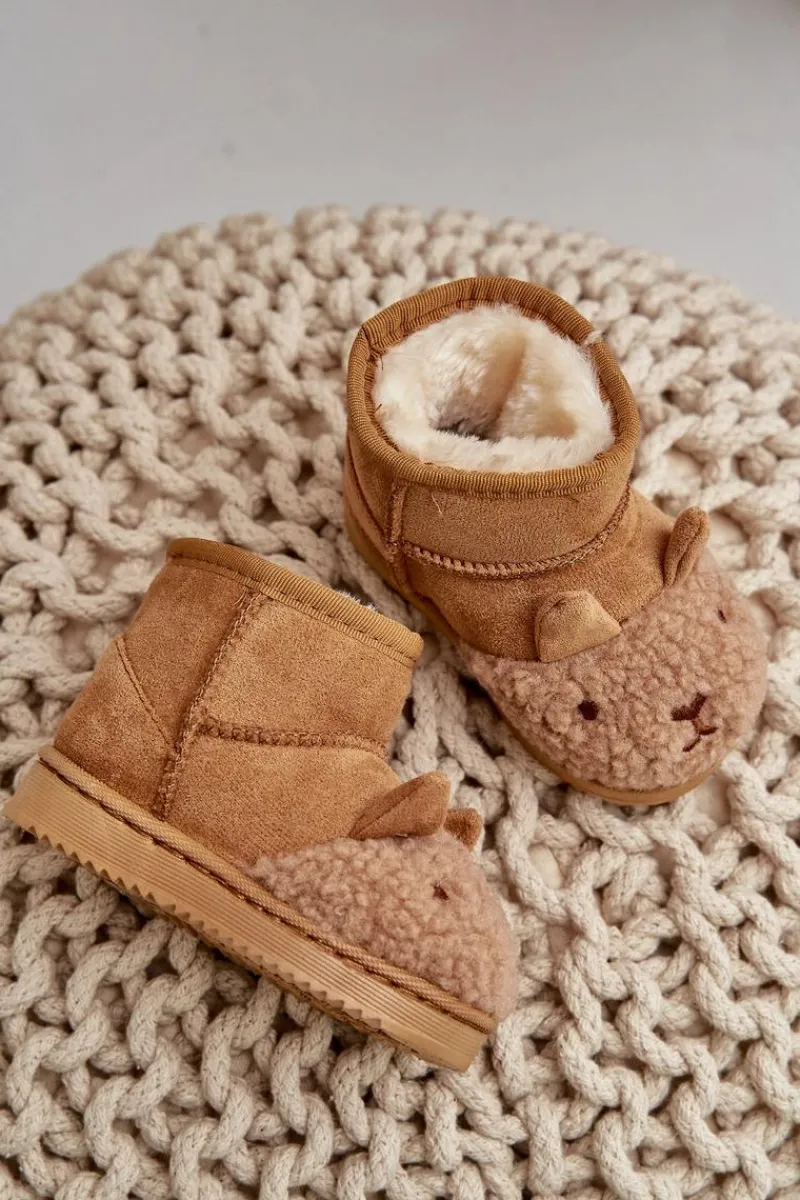 Clearance Boto Ocieplane Dziecięce Botki Śniegowce Lamy Camel Esandira Brązowy