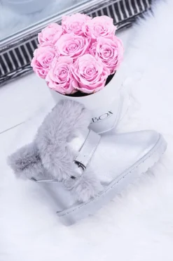 Discount Boto Ocieplane Dziecięce Botki Śniegowce Z Futerkiem Srebrne JellyBeans