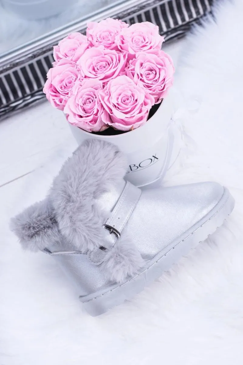 Discount Boto Ocieplane Dziecięce Botki Śniegowce Z Futerkiem Srebrne JellyBeans