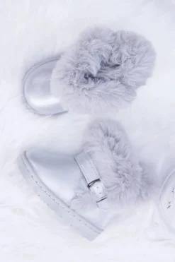 Discount Boto Ocieplane Dziecięce Botki Śniegowce Z Futerkiem Srebrne JellyBeans