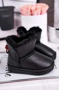 Hot Ocieplane Dziecięce Botki Śniegowce Czarne June Dzieci Dziewczęce|Chłopięce