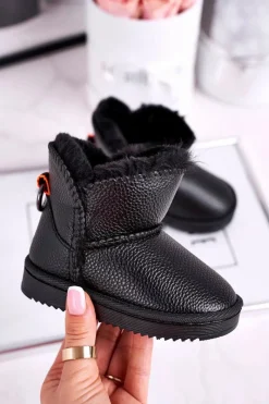 Hot Ocieplane Dziecięce Botki Śniegowce Czarne June Dzieci Dziewczęce|Chłopięce
