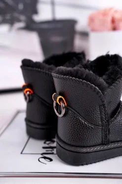 Hot Ocieplane Dziecięce Botki Śniegowce Czarne June Dzieci Dziewczęce|Chłopięce