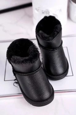 Hot Ocieplane Dziecięce Botki Śniegowce Czarne June Dzieci Dziewczęce|Chłopięce