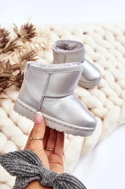 Dziewczęce|Chłopięce></noscript>Boto Ocieplane Dziecięce Botki Śniegowce Srebrne Scooby Srebrny