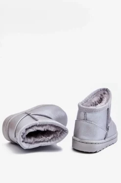 Dziewczęce|Chłopięce></noscript>Boto Ocieplane Dziecięce Botki Śniegowce Srebrne Scooby Srebrny