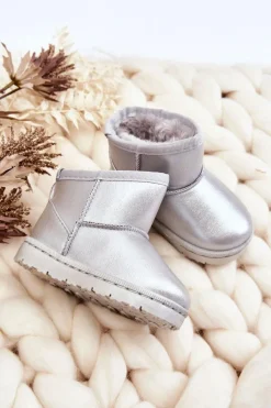 Dziewczęce|Chłopięce></noscript>Boto Ocieplane Dziecięce Botki Śniegowce Srebrne Scooby Srebrny