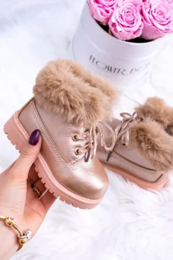 Sale Boto Ocieplane Dziecięce Botki Trapery Różowe Złoto Fobos