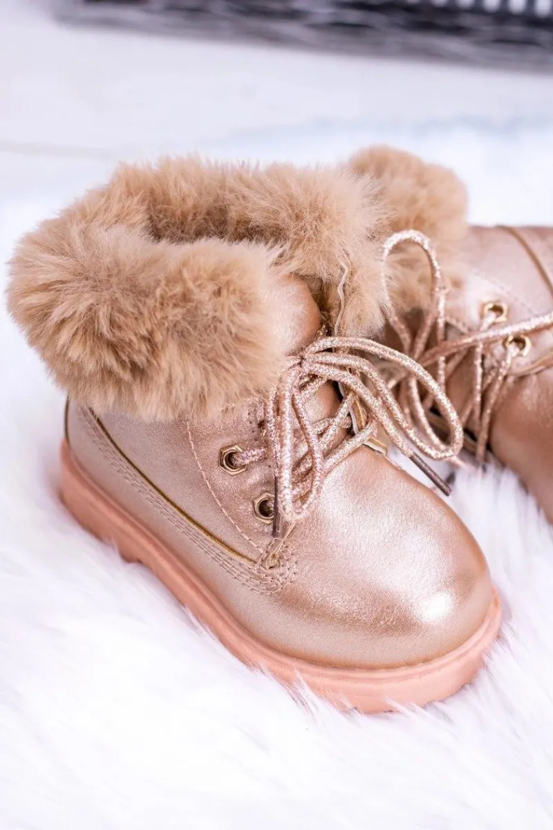 Sale Boto Ocieplane Dziecięce Botki Trapery Różowe Złoto Fobos