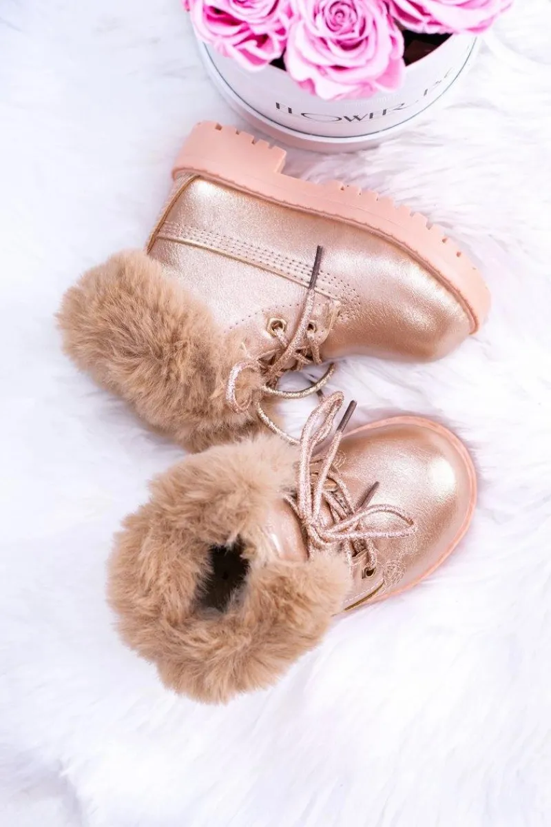Sale Boto Ocieplane Dziecięce Botki Trapery Różowe Złoto Fobos