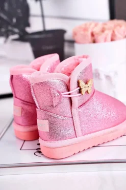Clearance Ocieplane dziecięce botki śniegowce z motylkiem różowe Cosmic Dzieci Dziewczęce