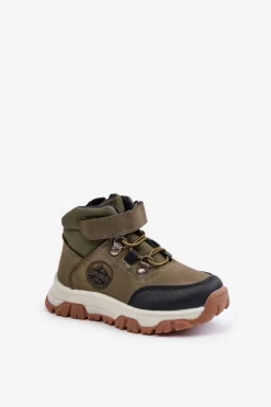 Chłopięce>Evento Ocieplane Dziecięce Buty Zimowe Trekkingowe Na Zamek Ciemnozielone Temisha