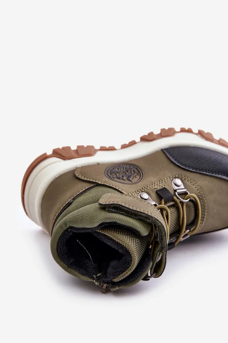 Chłopięce>Evento Ocieplane Dziecięce Buty Zimowe Trekkingowe Na Zamek Ciemnozielone Temisha