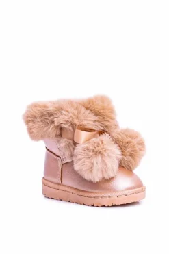 Hot Boto Ocieplane Dziecięce Młodzieżowe Botki Śniegowce Champagne Roofy