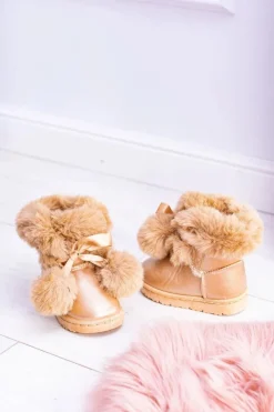 Hot Boto Ocieplane Dziecięce Młodzieżowe Botki Śniegowce Champagne Roofy