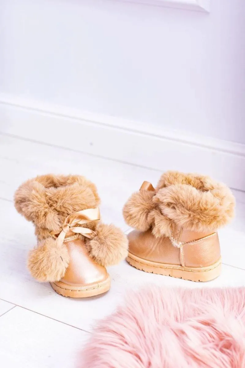 Hot Boto Ocieplane Dziecięce Młodzieżowe Botki Śniegowce Champagne Roofy