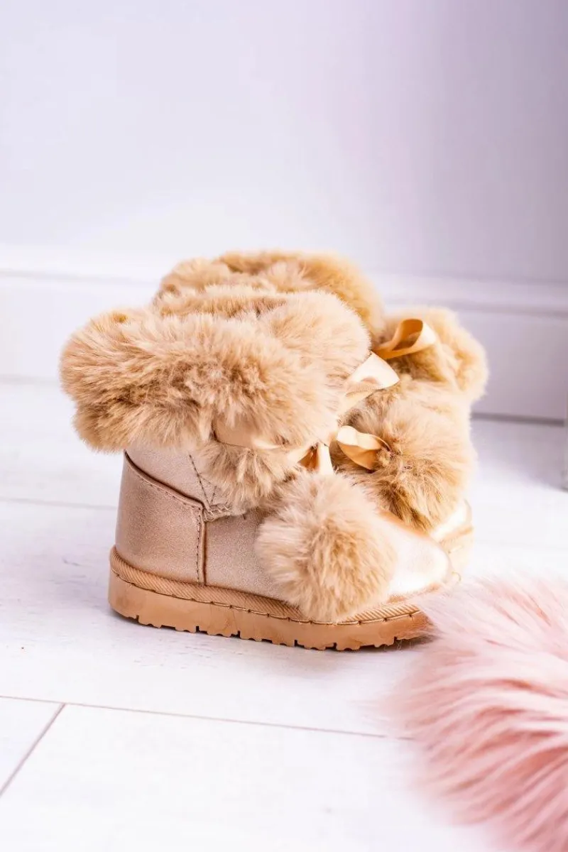Hot Boto Ocieplane Dziecięce Młodzieżowe Botki Śniegowce Champagne Roofy