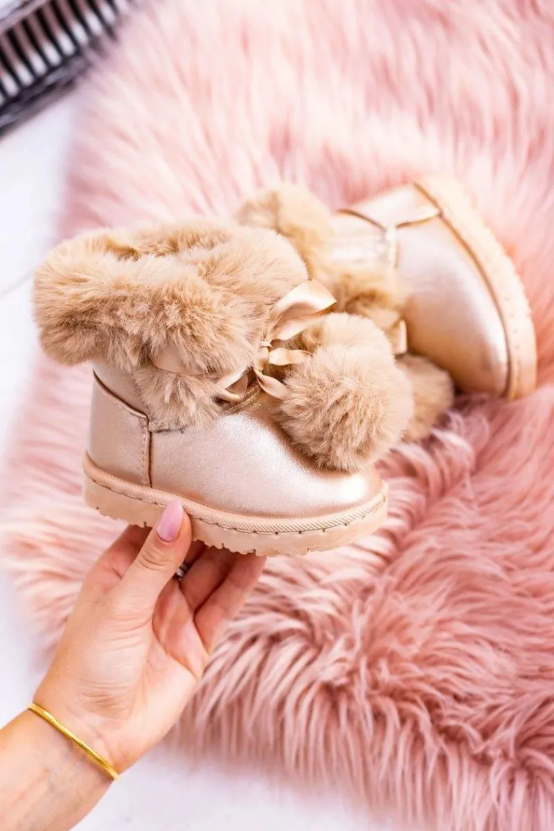 Hot Boto Ocieplane Dziecięce Młodzieżowe Botki Śniegowce Champagne Roofy