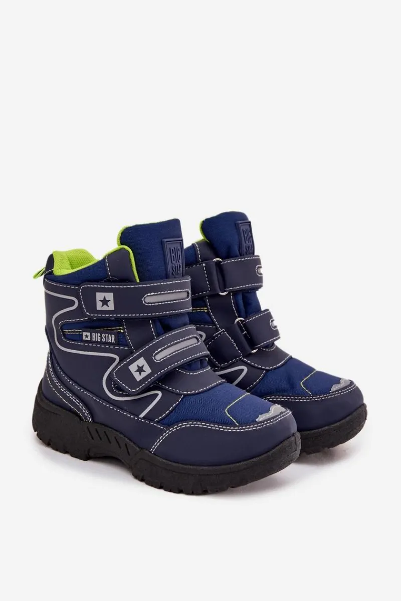 Outlet Big Star Shoes Ocieplane Dziecięce Śniegowce Trapery Big Star OO374048 Granatowe Niebieski