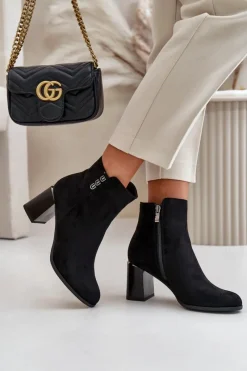 New Boto Ocieplane Eko Zamszowe Botki Damskie Na Słupku Zapinane Na Zamek Czarne Erillia