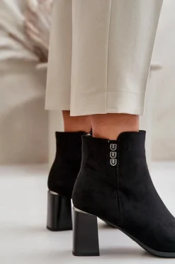 New Boto Ocieplane Eko Zamszowe Botki Damskie Na Słupku Zapinane Na Zamek Czarne Erillia
