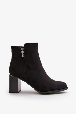 New Boto Ocieplane Eko Zamszowe Botki Damskie Na Słupku Zapinane Na Zamek Czarne Erillia