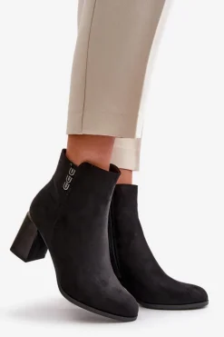 New Boto Ocieplane Eko Zamszowe Botki Damskie Na Słupku Zapinane Na Zamek Czarne Erillia