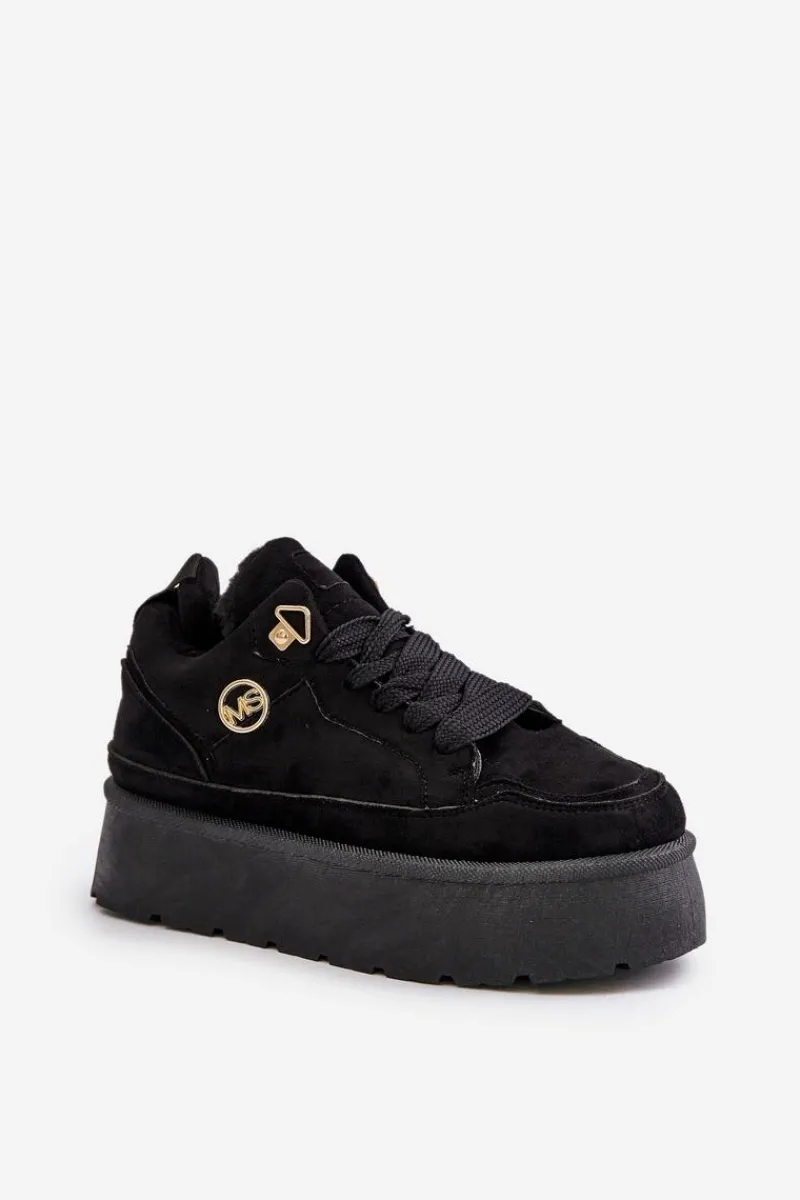 Outlet Boto Ocieplane Futerkiem Sneakersy Damskie Na Platformie Czarne Velarisea