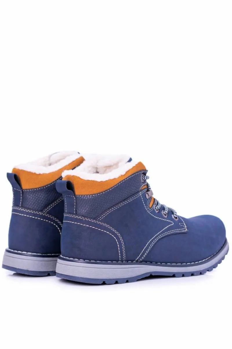 Sale Boto Ocieplane Granatowe Męskie Buty Trekkingowe Z Polarem Nuss