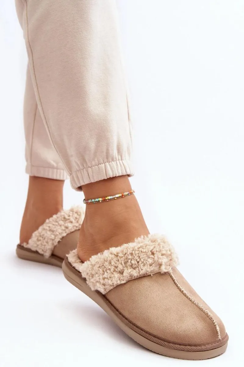 New Ocieplane Kapcie Damskie EK000010 Beżowe Damskie Kapcie Klasyczne|Klapki Damskie Klasyczne