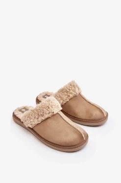 New Ocieplane Kapcie Damskie EK000010 Beżowe Damskie Kapcie Klasyczne|Klapki Damskie Klasyczne