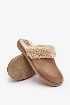 New Ocieplane Kapcie Damskie EK000010 Beżowe Damskie Kapcie Klasyczne|Klapki Damskie Klasyczne