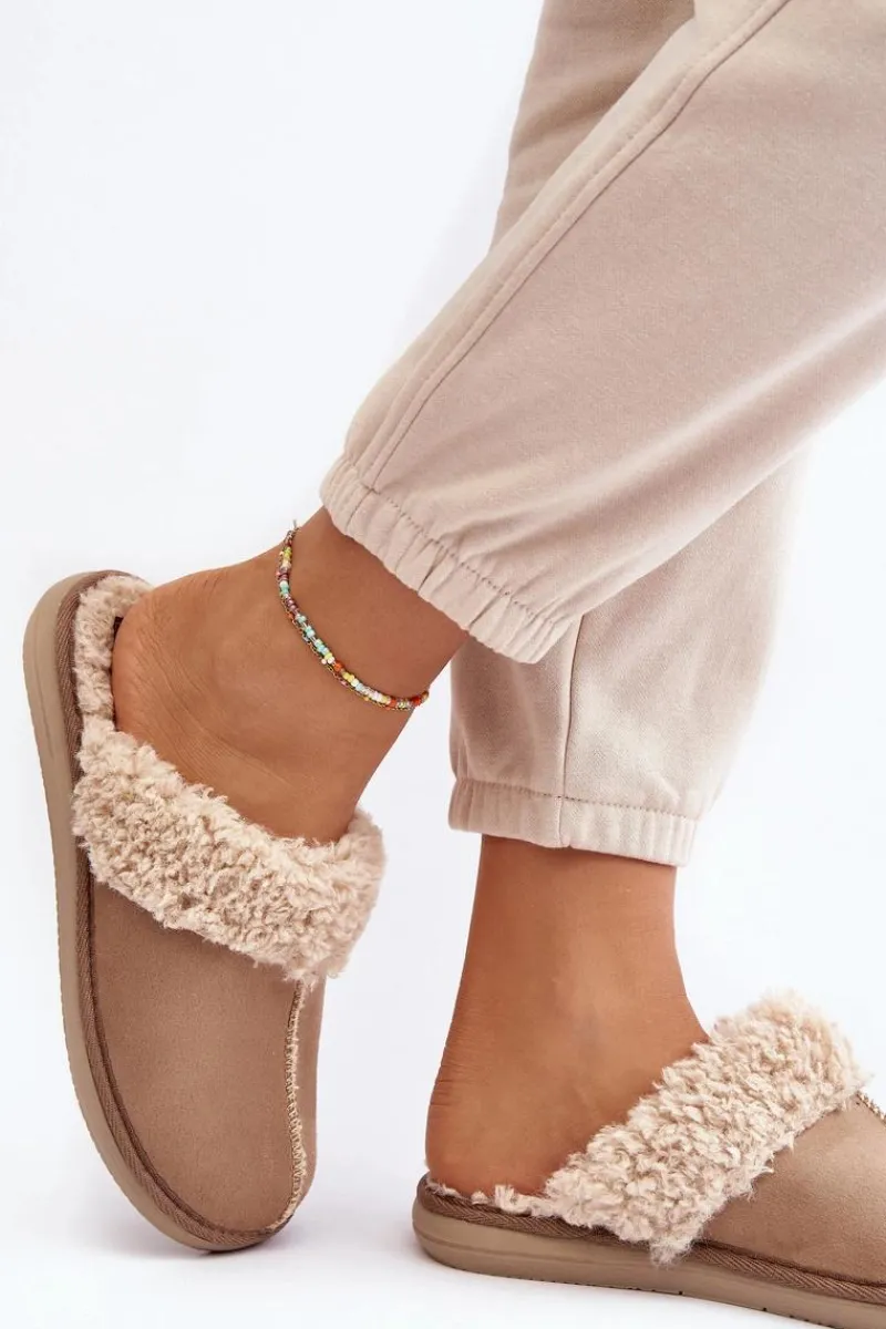 New Ocieplane Kapcie Damskie EK000010 Beżowe Damskie Kapcie Klasyczne|Klapki Damskie Klasyczne