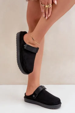 Discount Boto Ocieplane Kapcie Damskie Na Platformie Czarne Neliel Czarny