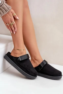 Discount Boto Ocieplane Kapcie Damskie Na Platformie Czarne Neliel Czarny